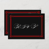 赤と黒のポスタースタイル結婚式RSVPカード 出欠カード (正面/裏面)