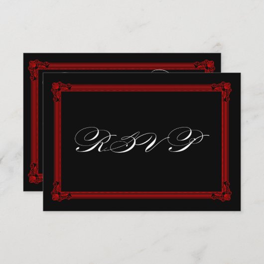 赤と黒のポスタースタイル結婚式RSVPカード 出欠カード (正面/裏面)