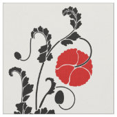 赤と黒のポピーの花柄 ファブリック (クローズアップ)