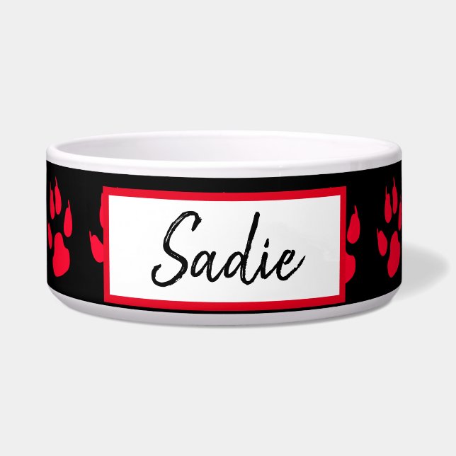赤と黒のポープリントドッグズフード ボウル (正面)