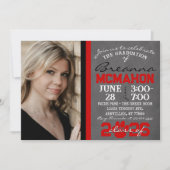 赤と黒のポープリント卒業2写真 招待状 (正面)