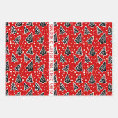 赤と黒のメリークリスマスツリーの休日 ラッピングペーパーシート (正面2)