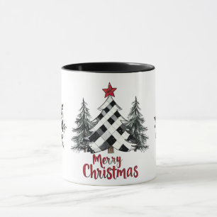 赤と黒のメリークリスマスツリースノーフレーク マグカップ