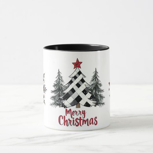赤と黒のメリークリスマスツリースノーフレーク マグカップ (中央)
