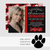 赤と黒のモダンな卒業写真のお知らせ 招待状