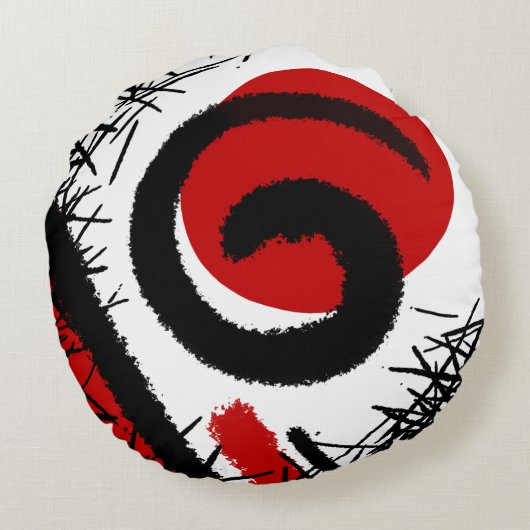 赤と黒のモダン抽象芸術 ラウンドクッション (裏面)