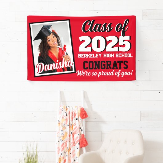 赤と黒のモノグラムと写真の卒業 横断幕 (インサイチュ)