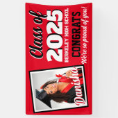 赤と黒のモノグラムと写真の卒業 横断幕 (縦)