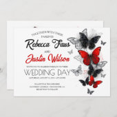 赤と黒のモルフォ・モナーク蝶 招待状 (正面/裏面)