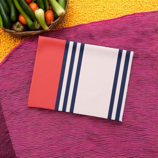 赤と黒のユニフォームのストライプ キッチンタオル