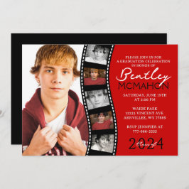 赤と黒のユニークフィルムストリップ6写真卒業 招待状