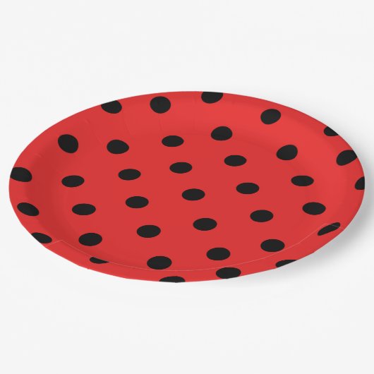 赤と黒のラディバグのパターン誕生日パーティー ペーパープレート (アングル)