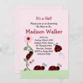 赤と黒のラディバグの花のつる植物シャワーの招待 招待状 (正面/裏面)