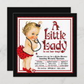 赤と黒のラディバグ赤ちゃんシャワー 招待状 (正面/裏面)