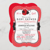 赤と黒のラディバグ;かわいい赤ちゃんシャワー 招待状 (正面/裏面)