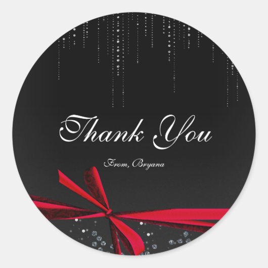 赤と黒のリボン弓Rhinestonesステッきらきら光るカー ラウンドシール (正面)