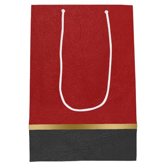 赤と黒のレザーフェイクの組み合わせ ミディアムペーパーバッグ (裏面)