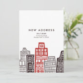 赤と黒のレトロな建物が特徴の新しい住所カード 招待状 (スタンド正面)