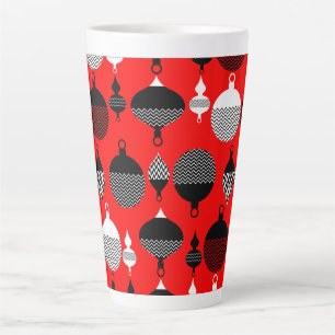 赤と黒のレトロクリスマス装飾ボール カフェラテマグ