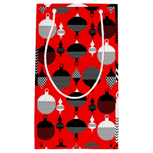 赤と黒のレトロクリスマス装飾ボール スモールペーパーバッグ (正面)