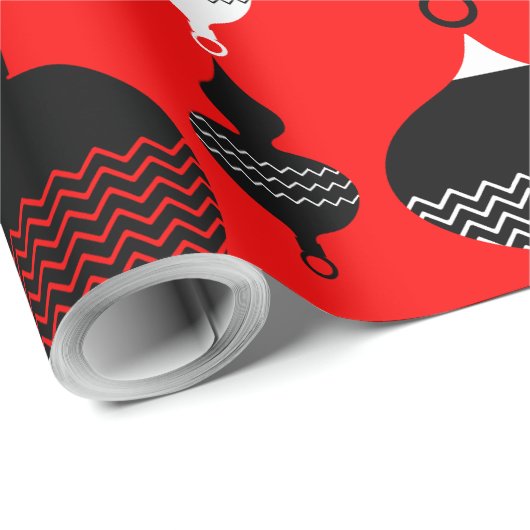 赤と黒のレトロクリスマス装飾ボール ラッピングペーパー (ロールコーナー)