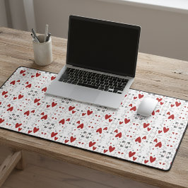 赤と黒のレトロハンドドローハートラブ デスクマット