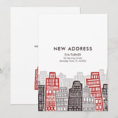 赤と黒のレトロビルディング 新しい住所カード 招待状 (正面/裏面)