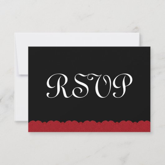 赤と黒のレースのRSVP結婚の対応 出欠カード (正面)