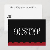 赤と黒のレースのRSVP結婚の対応 出欠カード (正面/裏面)