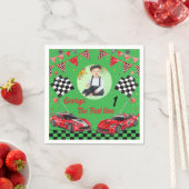 赤と黒のレースカー写真 1歳の誕生日 スタンダードカクテルナプキン (インサイチュ)