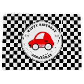 赤と黒のレースカー市松模様に誕生日 ラージペーパーバッグ (正面)