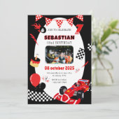 赤と黒のレースバースデー招待状 - カスタム写真 招待状 (スタンド正面)