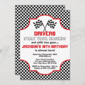 赤と黒のレース市松模様に誕生日 招待状 (正面/裏面)