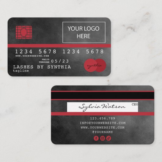 赤と黒のロゴのクレジットカードを追加 名刺 (正面/裏面)