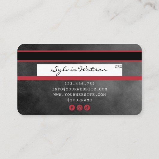 赤と黒のロゴのクレジットカードを追加 名刺 (裏面)