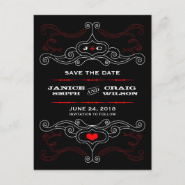 赤と黒のロックンロール音楽をテーマにしたウェディング 案内ポストカード