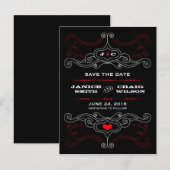 赤と黒のロックンロール音楽をテーマにしたウェディング 案内ポストカード (正面/裏面)