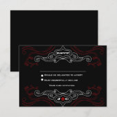 赤と黒のロックンロール ウェディング出欠確認 招待状 (正面/裏面)