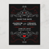 赤と黒のロックンロール ミュージックをテーマにしたウェディング 案内ポストカード (正面)