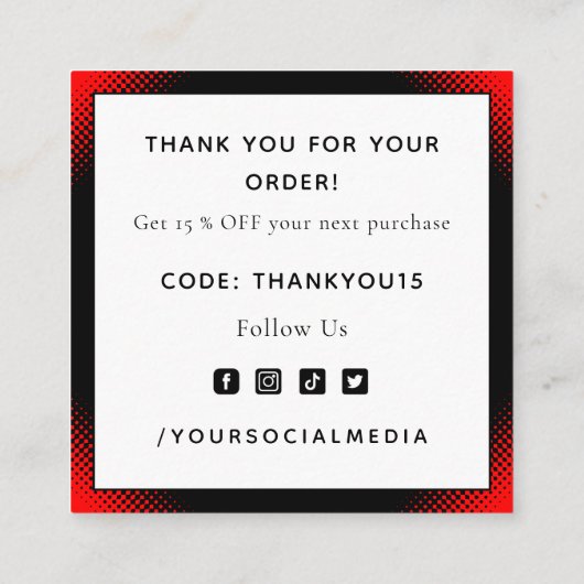 赤と黒のロマンチックサンキュー情熱スタイリッシュ スクエア名刺 (裏面)