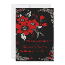 赤と黒のロマンチック結婚式招待状
