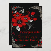 赤と黒のロマンチック結婚式招待状 招待状 (正面/裏面)