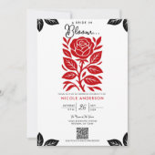 赤と黒のローズフラワーブライダルシャワー 招待状 (正面)