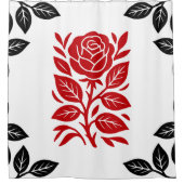 赤と黒のローズ フローラル モダン ミニマル グラム シャワーカーテン (正面)