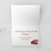 赤と黒のヴィンテージトラックとキャンパーのクリスマス カード (内部)