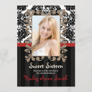 赤と黒のヴィンテージレースダマスクSweet sixteen 招待状