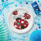 赤と黒の三つ星付きレディバグ ペーパープレート (パーティー)