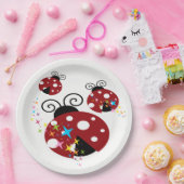 赤と黒の三つ星付きレディバグ ペーパープレート (パーティー)
