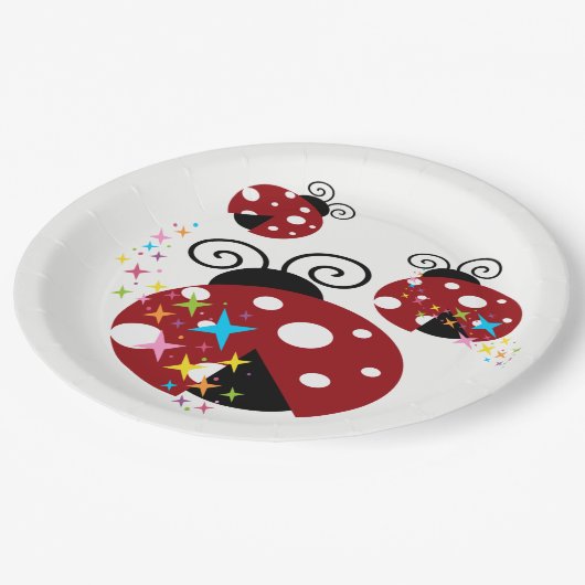赤と黒の三つ星付きレディバグ ペーパープレート (アングル)