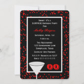 赤と黒の任意の年の大人のサプライズ誕生日 招待状 (正面)